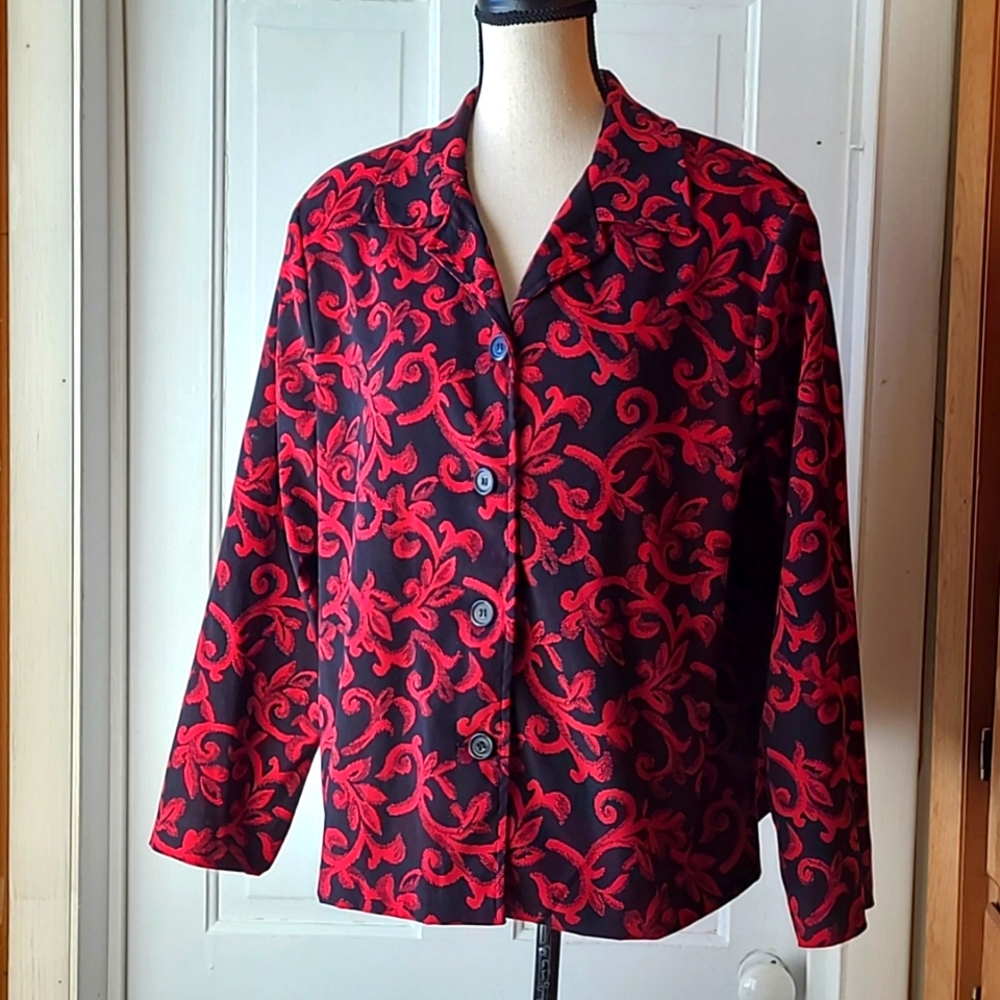 Black & Red Floral Jacket Blazer Vtg Briggs NY